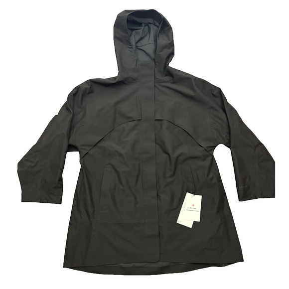 Lululemon Mid-Length Waterproof Rain Coat Jacket BLK Black Size Large